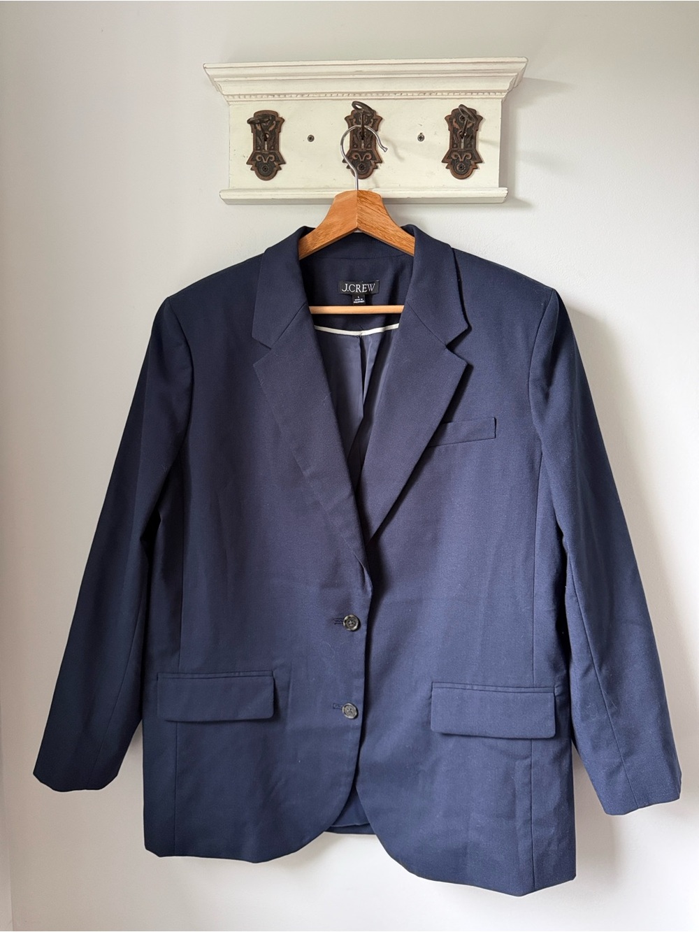 J. Crew Italian Navy Two-Button Women's Blazer Large Classic Relaxed Fit Wool